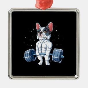 Ornement Carré Argenté French Bulldog Poids Funny Deadlift Gym