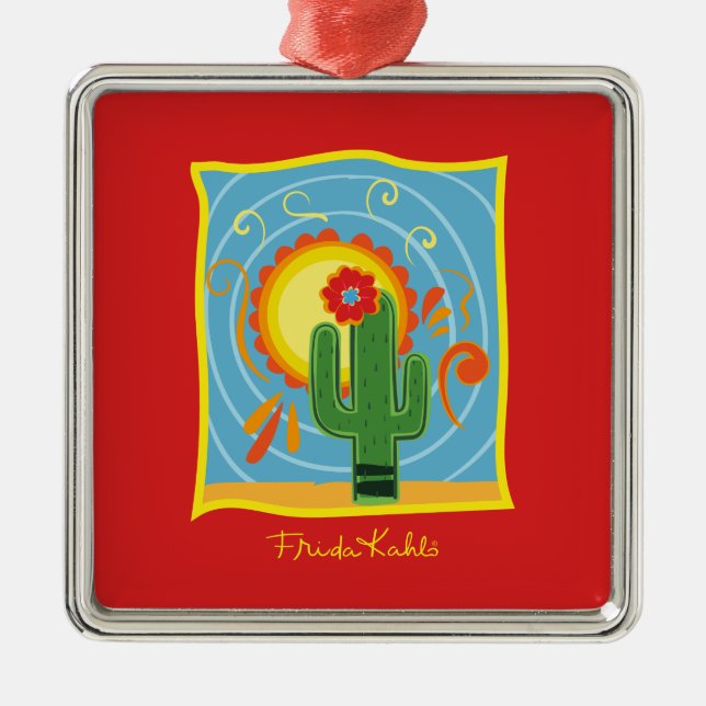 Ornement Carré Argenté Frida Kahlo Cactus Graphic (Devant)