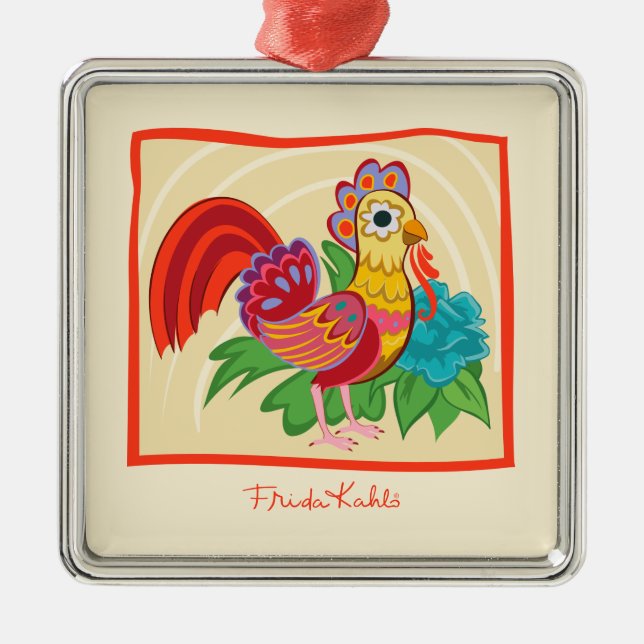 Ornement Carré Argenté Frida Kahlo Chicken Graphic (Devant)