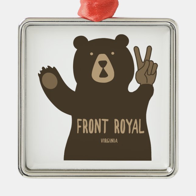 Ornement Carré Argenté Front Royal Virginia Peace Bear (Devant)