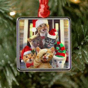 Ornement Carré Argenté Funny kittens in Christmas Day