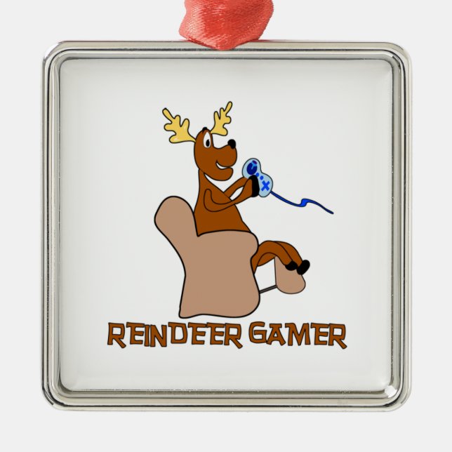 Ornement Carré Argenté Gamer de renne de luxe (Devant)