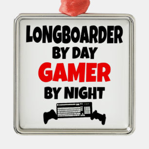 Ornement Carré Argenté Gamer Longboarder