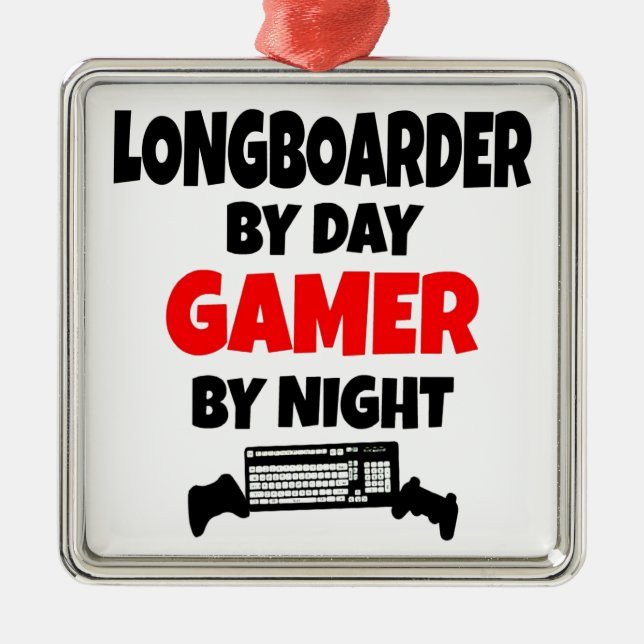 Ornement Carré Argenté Gamer Longboarder (Devant)