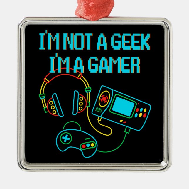 Ornement Carré Argenté Gamer Retro Neon (Devant)