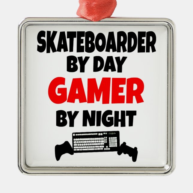 Ornement Carré Argenté Gamer Skateboarder (Devant)