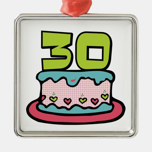 Ornement Carré Argenté Gâteau d'anniversaire de 30 ans (Devant)