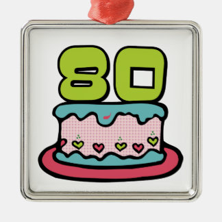Ornement Carré Argenté Gâteau d'anniversaire de 80 ans