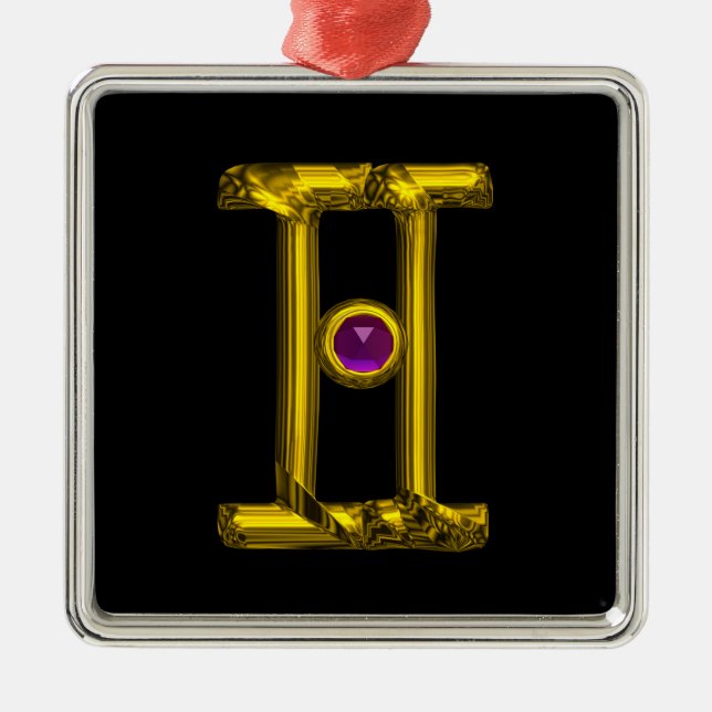 Ornement Carré Argenté GEMINI ZODIAC ANNIVERSAIRE JEWEL Purple Alexandrit (Devant)