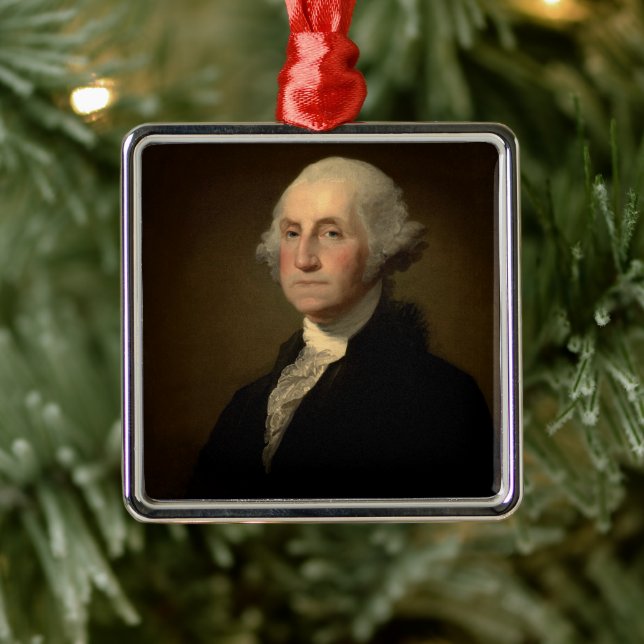 Ornement Carré Argenté George Washington 1er président américain par Stua (Arbre)