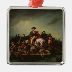 Ornement Carré Argenté George Washington Traversant le Delaware