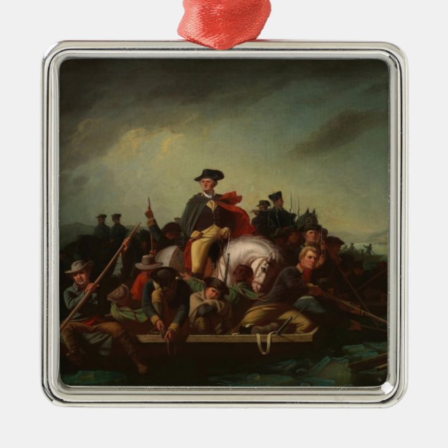 Ornement Carré Argenté George Washington Traversant le Delaware (Devant)