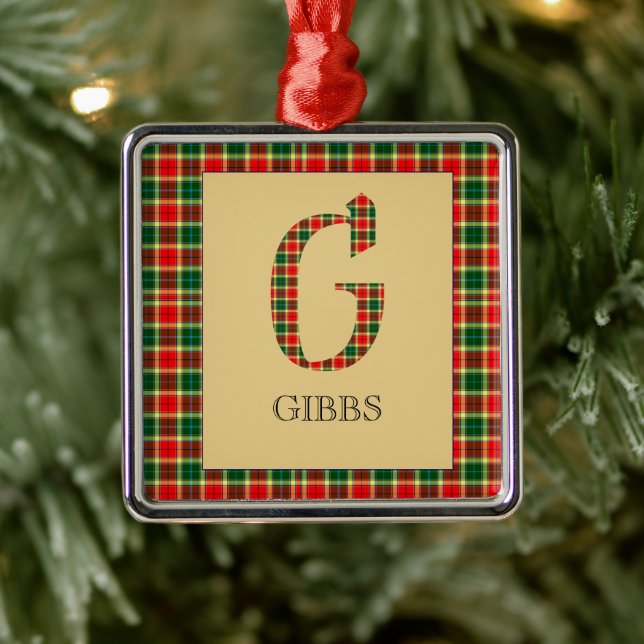 Ornement Carré Argenté Gibbs Tartan Monogramme G (Arbre)