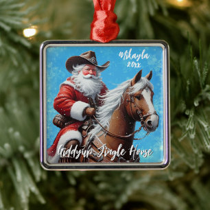 Ornement Carré Argenté Giddyup Jingle Horse Père Noël Noël