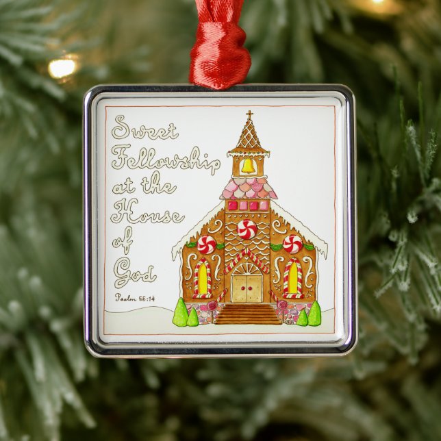 Ornement Carré Argenté Gingerbread Church Sweet Fellowship Noël (Arbre)