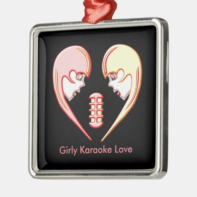 Ornement Carré Argenté Girly BFF Karaoke Love Heart (Gauche)