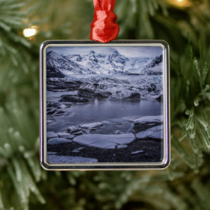 Ornement Carré Argenté Glace et neige   Glacier Sólheimajökull, Islande