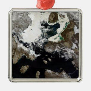 Ornement Carré Argenté Glaces de mer et sédiments visibles au Nunavut, Ca