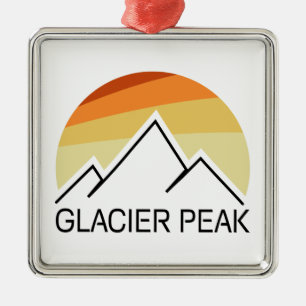Ornement Carré Argenté Glacier Peak Washington Retro