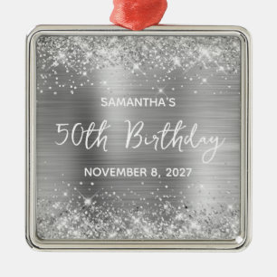 Ornement Carré Argenté Glittery Silver Foil 50e anniversaire