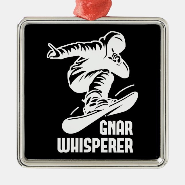 Ornement Carré Argenté Gnar Whisperer Snowboard (Devant)