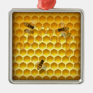 Ornement Carré Argenté Golden Honeycomb avec abeilles domestiques personn