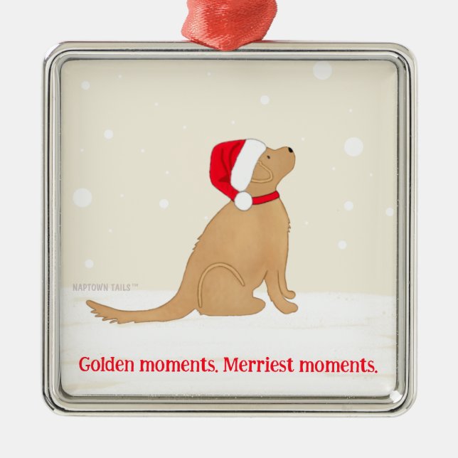 Ornement Carré Argenté Golden Moments. Merriest Moments Dog Christmas (Devant)