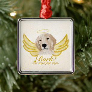 Ornement Carré Argenté Golden Retriever Round Christmas Orament