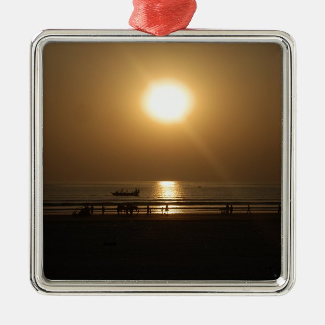 Ornement Carré Argenté Golden Summer Sunset Réflexion sur la plage (Devant)