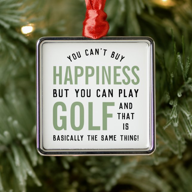 Ornement Carré Argenté Golf est le bonheur Funny Golf Lover cadeaux (Arbre)
