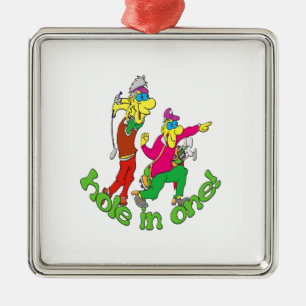 Ornement Carré Argenté Golfeur obtenant un trou en un