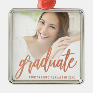 Ornement Carré Argenté Graduation Rose photo personnalisé Gold Script Kee