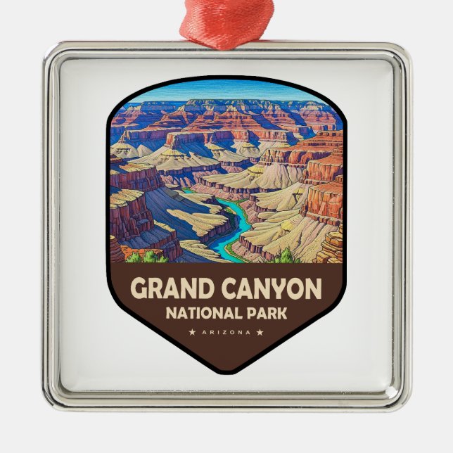 Ornement Carré Argenté Grand Canyon National Park Shield (Devant)