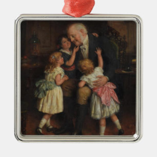 Ornement Carré Argenté Grand-père et Petites-filles (par Joseph Clark)