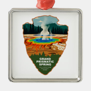 Ornement Carré Argenté Grand Prismatic Spring Yellowstone Arrowhead