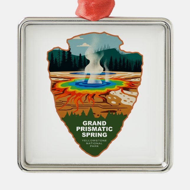 Ornement Carré Argenté Grand Prismatic Spring Yellowstone Arrowhead (Devant)