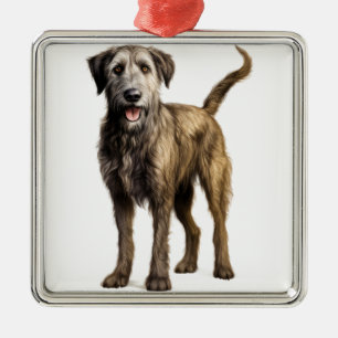 ORNEMENT CARRÉ ARGENTÉ GRANDE SHAGGY IRISH WOLFHOUND CHIEN