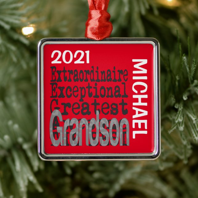 Ornement Carré Argenté Grandson Extraordinaire CUSTOM (Arbre)