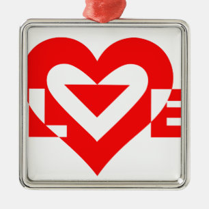 Ornement Carré Argenté Graphique d'amour cool, Rouge