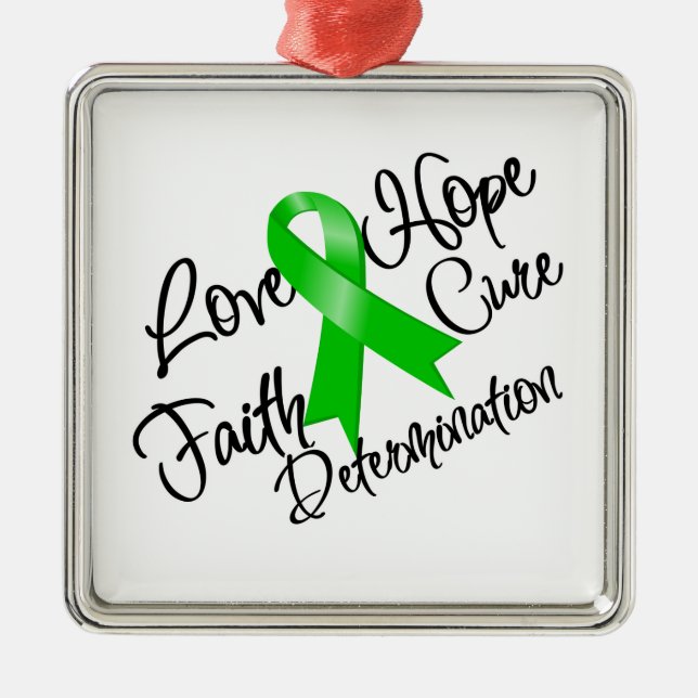 Ornement Carré Argenté Green Ribbon Love Hope Détermination (Devant)