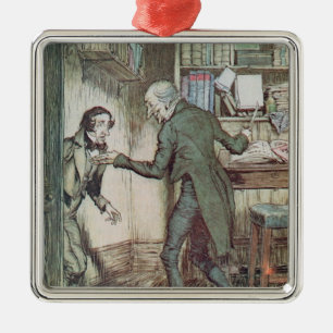 Ornement Carré Argenté Grippe-sou et Bob Cratchit