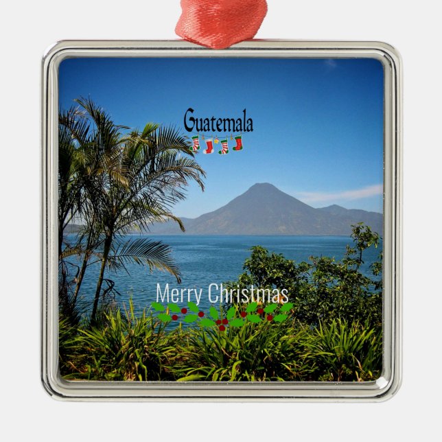 Ornement Carré Argenté Guatemala, Joyeux Noël, (Devant)