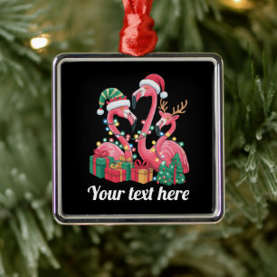 Ornement Carré Argenté Guirlande de Noël personnalisée Flamingo Palm Chri