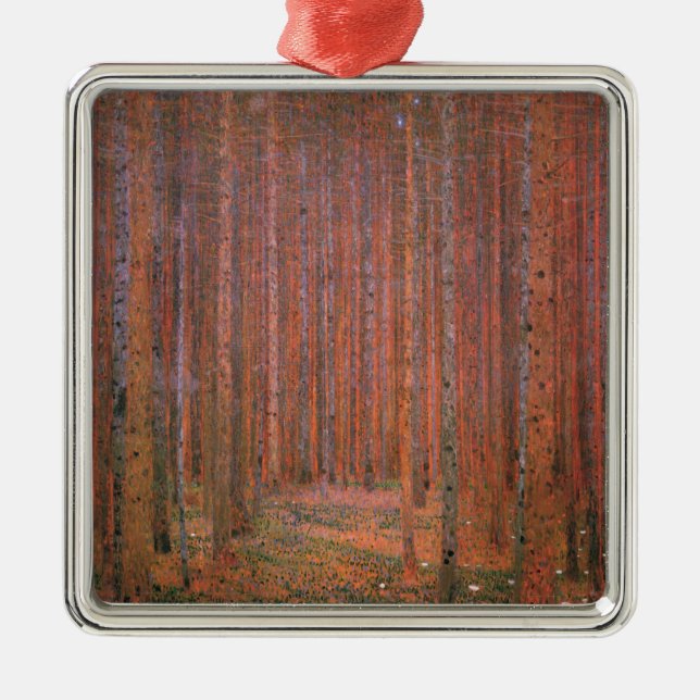 Ornement Carré Argenté Gustav Klimt Fir Forêt Tannenwald Arbres rouges (Devant)