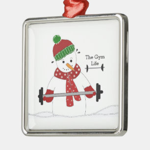 Ornement Carré Argenté Gym Life Snowman Ceramic Ornament