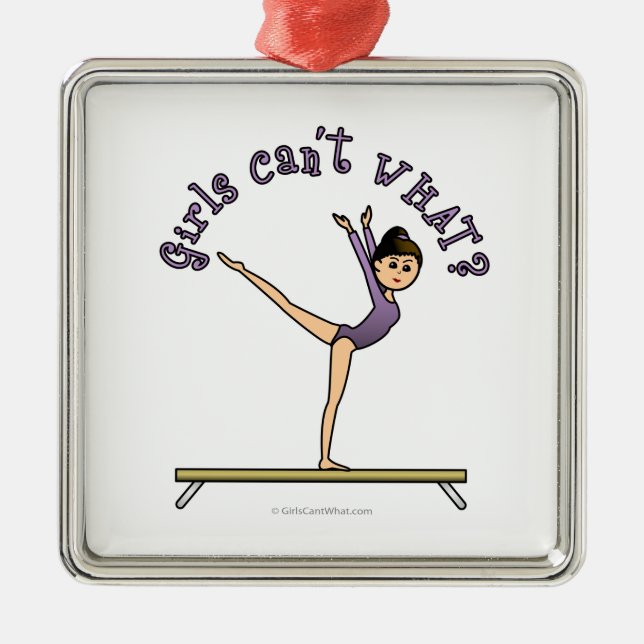 Ornement Carré Argenté Gymnaste féminine légère sur le poutre de balance (Devant)