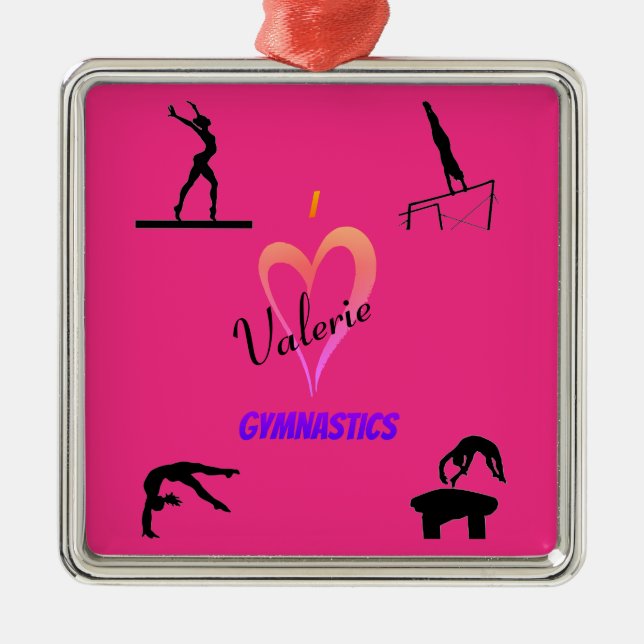 Ornement Carré Argenté Gymnastique Filles en céramique rose chaud ornemen (Devant)