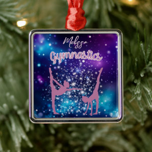 Ornement Carré Argenté Gymnastique Galaxie Violet Turquoise Personnalisé