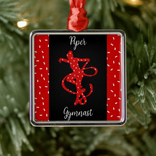 Ornement Carré Argenté Gymnastique rythmique de Noël Rouge Bonbons Sprink