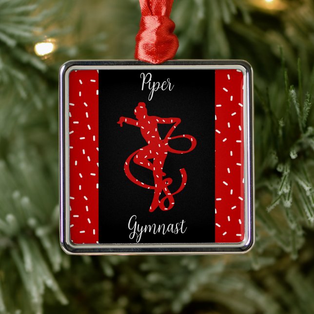 Ornement Carré Argenté Gymnastique rythmique de Noël Rouge Bonbons Sprink (Arbre)